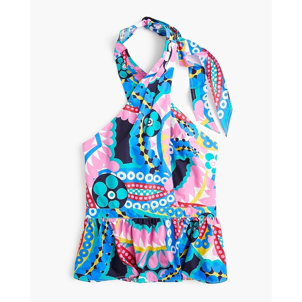 J. Crew Halter Top Womens M Multi Color Floral Peplum‎ Boho Summer